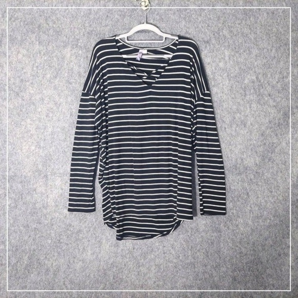 Alya Tunic Women L Navy‎ Stripe Coastal Nautical Boat Neck Relaxed Blouse